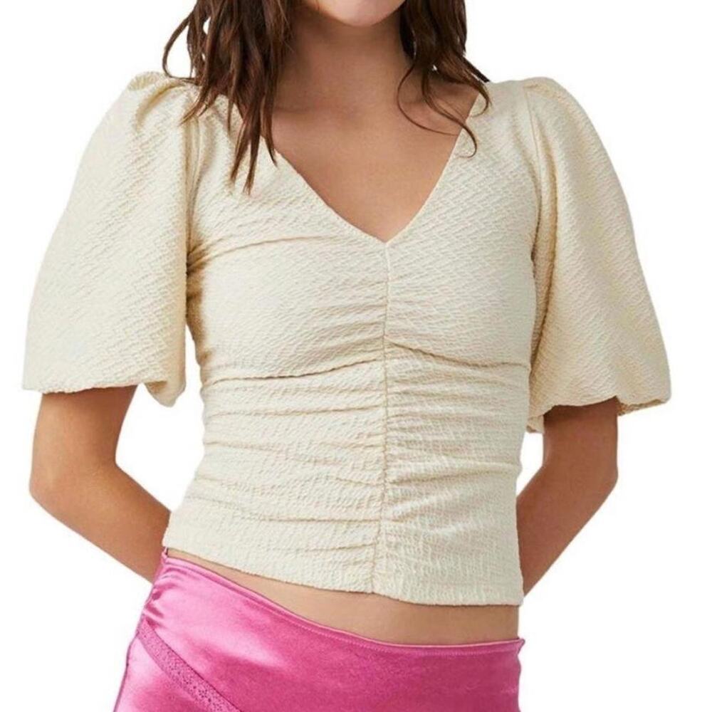 Free People Cream Puff Sleeve Textured Blouse in size XS